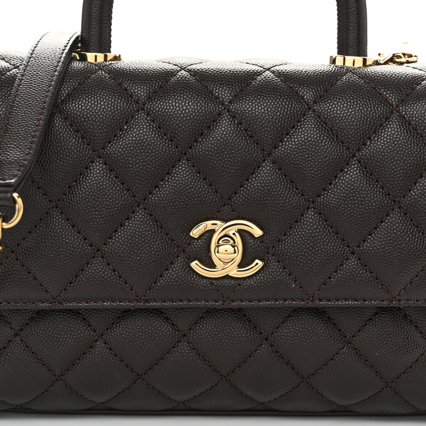 Caviar Quilted Mini Coco Handle Flap Dark Brown