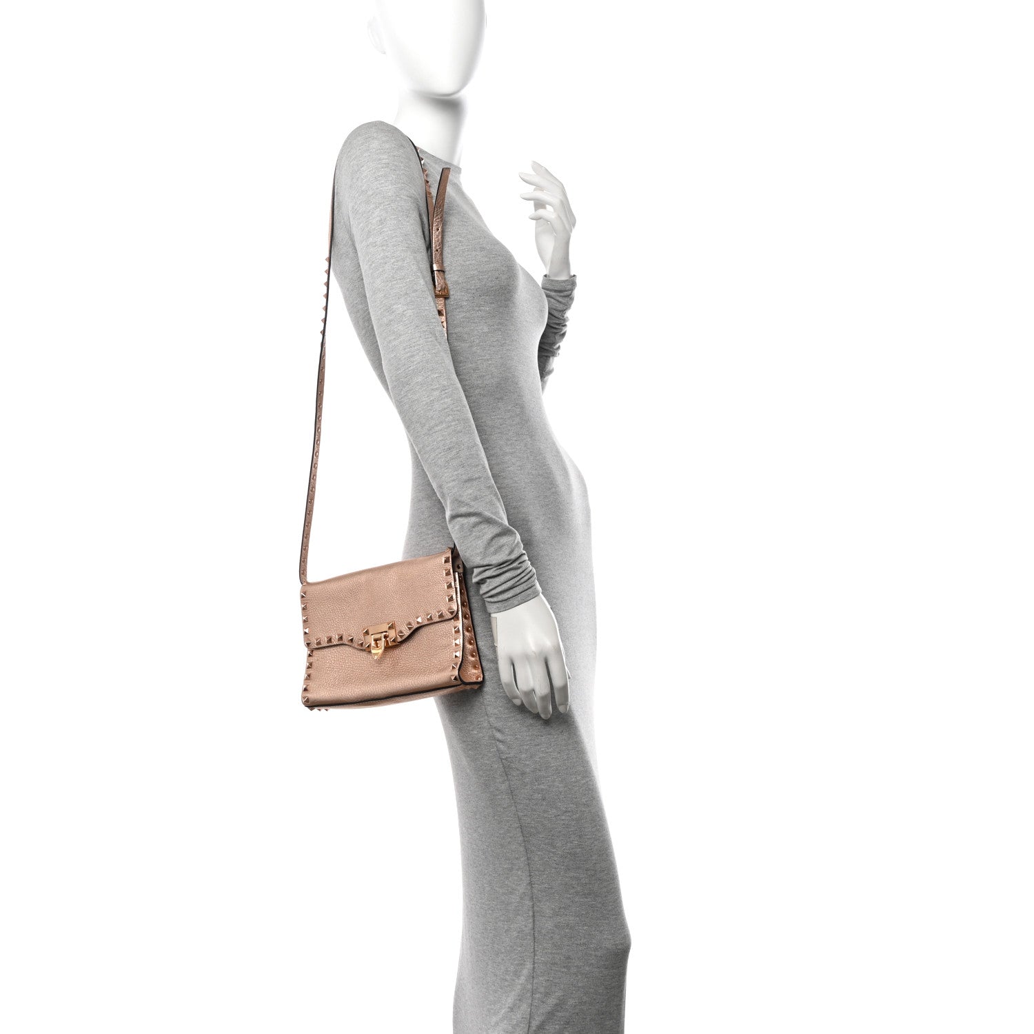 Valentino Garavani Metallic Pebbled Calfskin Medium Rockstud Flip Lock Crossbody Bag Rame 2 of 12