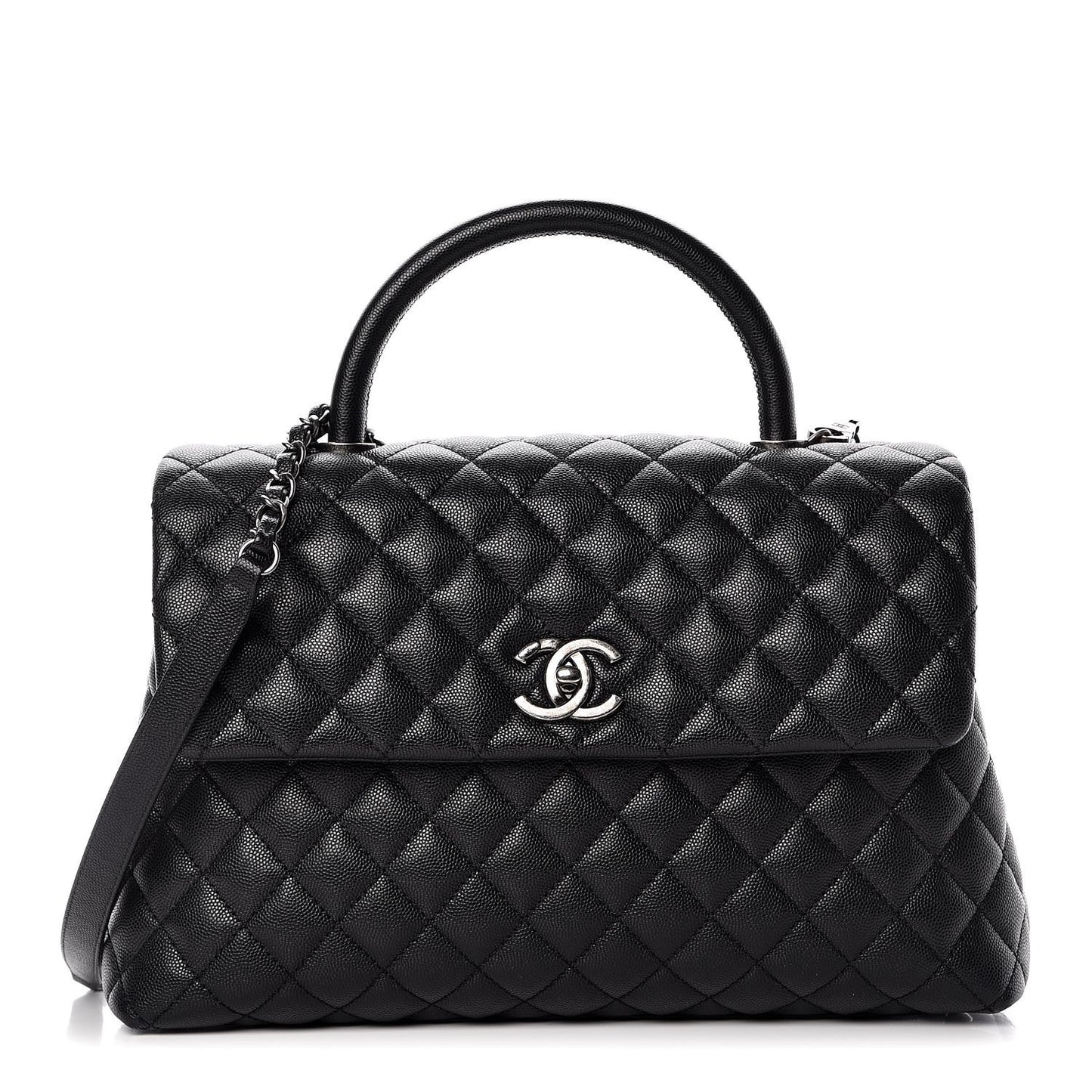 Caviar Quilted Medium Coco Handle Flap Black