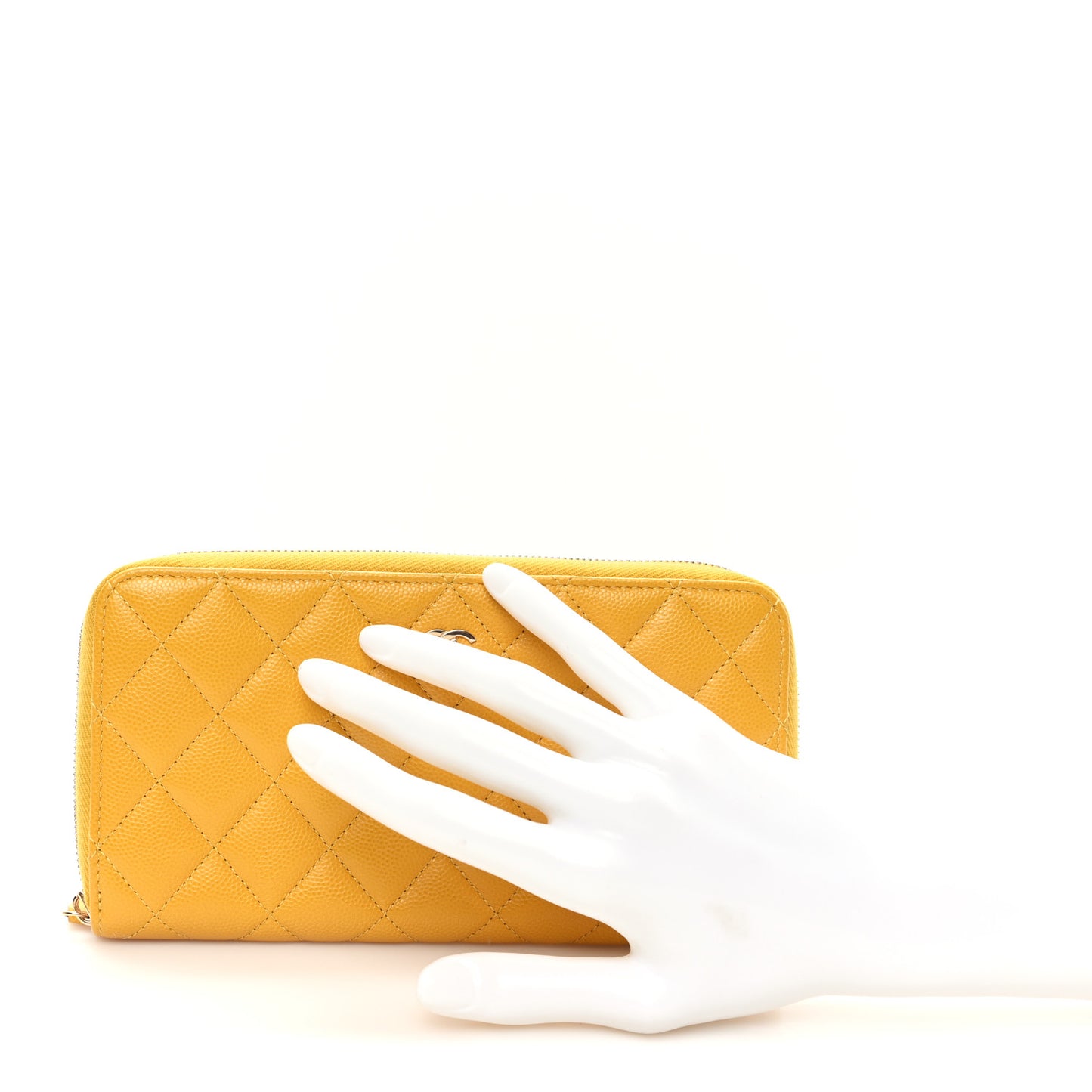 Caviar Quilted Large Gusset Zip Around Wallet Yellow