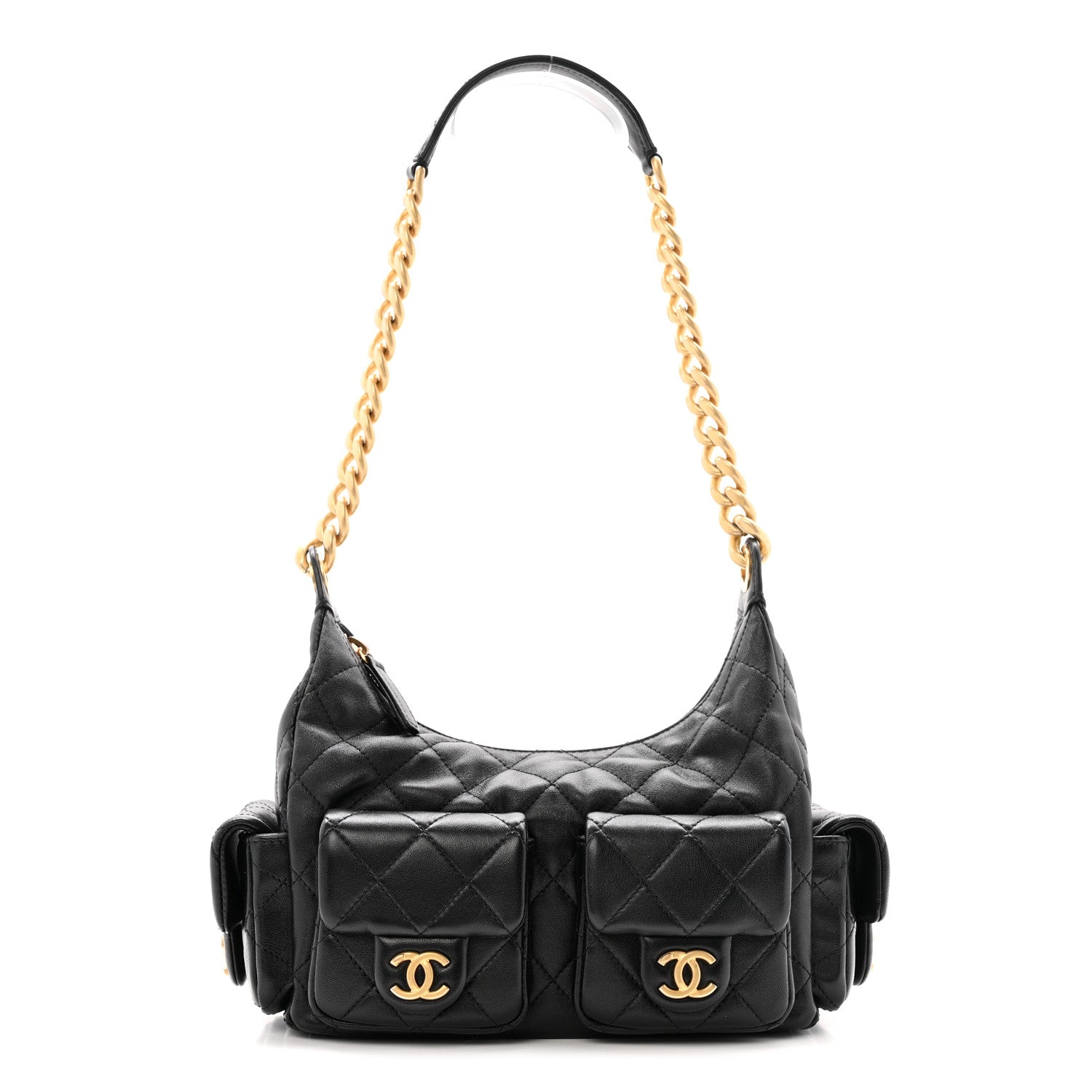 Chanel Shiny Lambskin Quilted Trendy Pockets Hobo Black 1 of 12