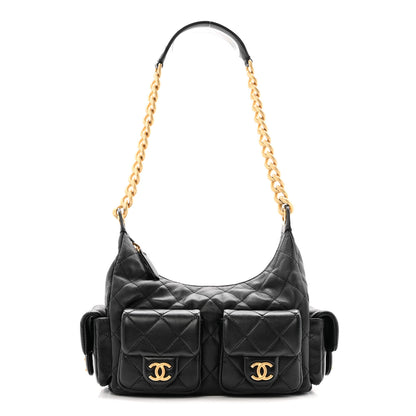 Chanel Shiny Lambskin Quilted Trendy Pockets Hobo Black 1 of 12