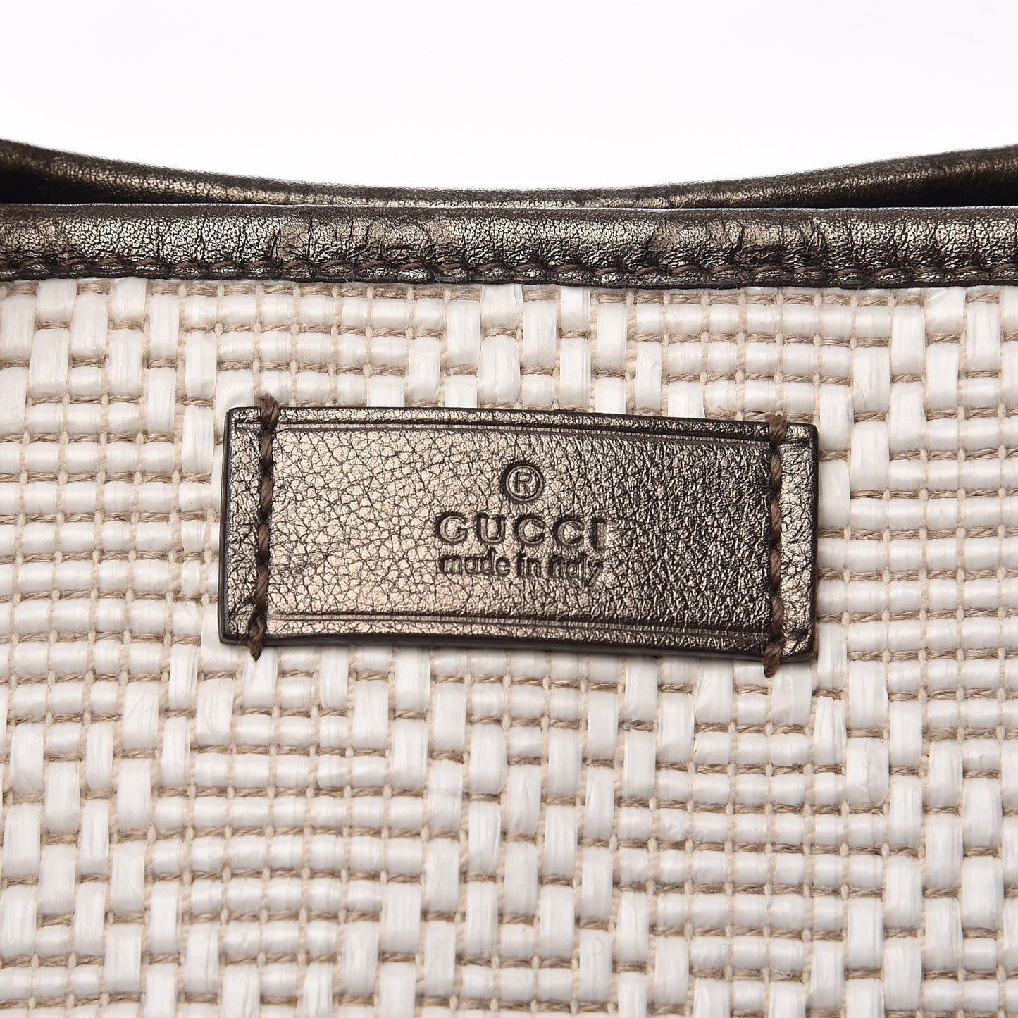 Woven Raffia Diamante Tote White