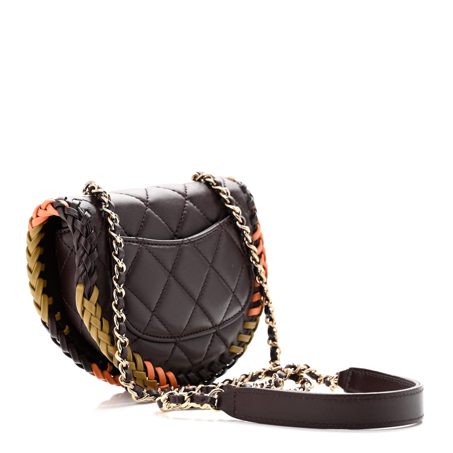 Chanel Lambskin Quilted Braided Mini Messenger Flap Dark Purple Khaki Orange 2 of 10