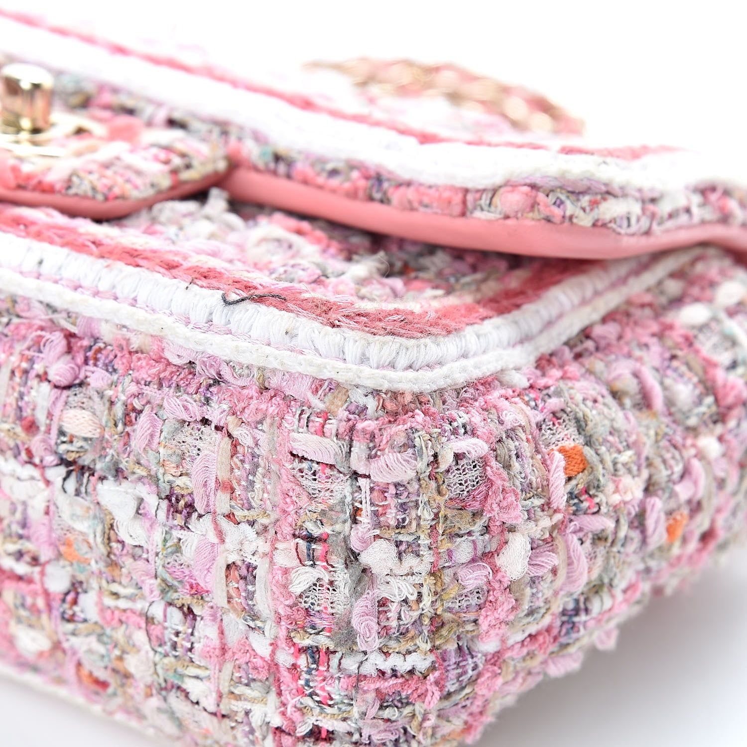 Chanel Tweed Braid Mini Flap White Pink 10 of 14