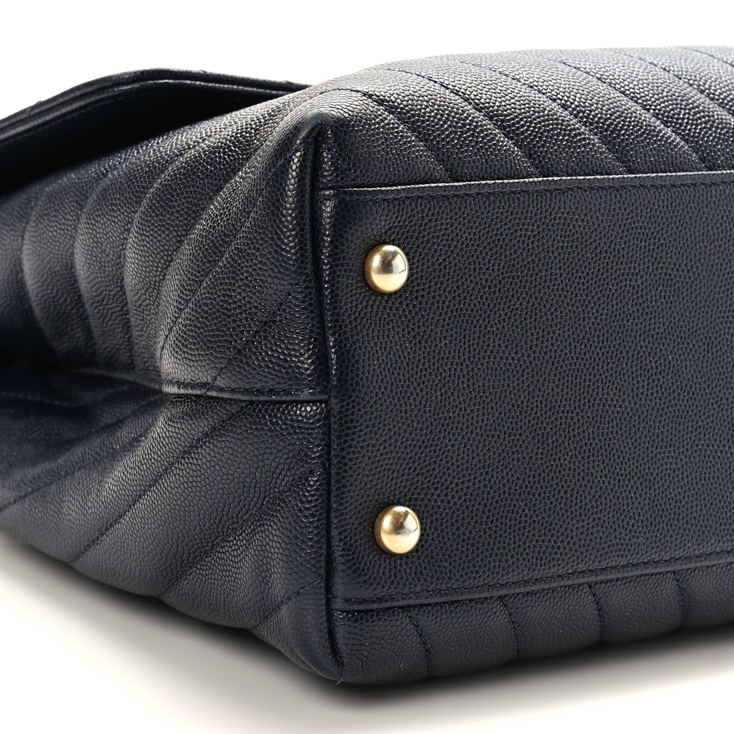 Chanel Caviar Chevron Quilted Medium Coco Handle Flap Navy Blue 8 of 9