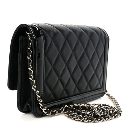 Chanel Lambskin Patent Calfskin Quilted Hold The Line CC Wallet On Chain WOC Black 3 of 12