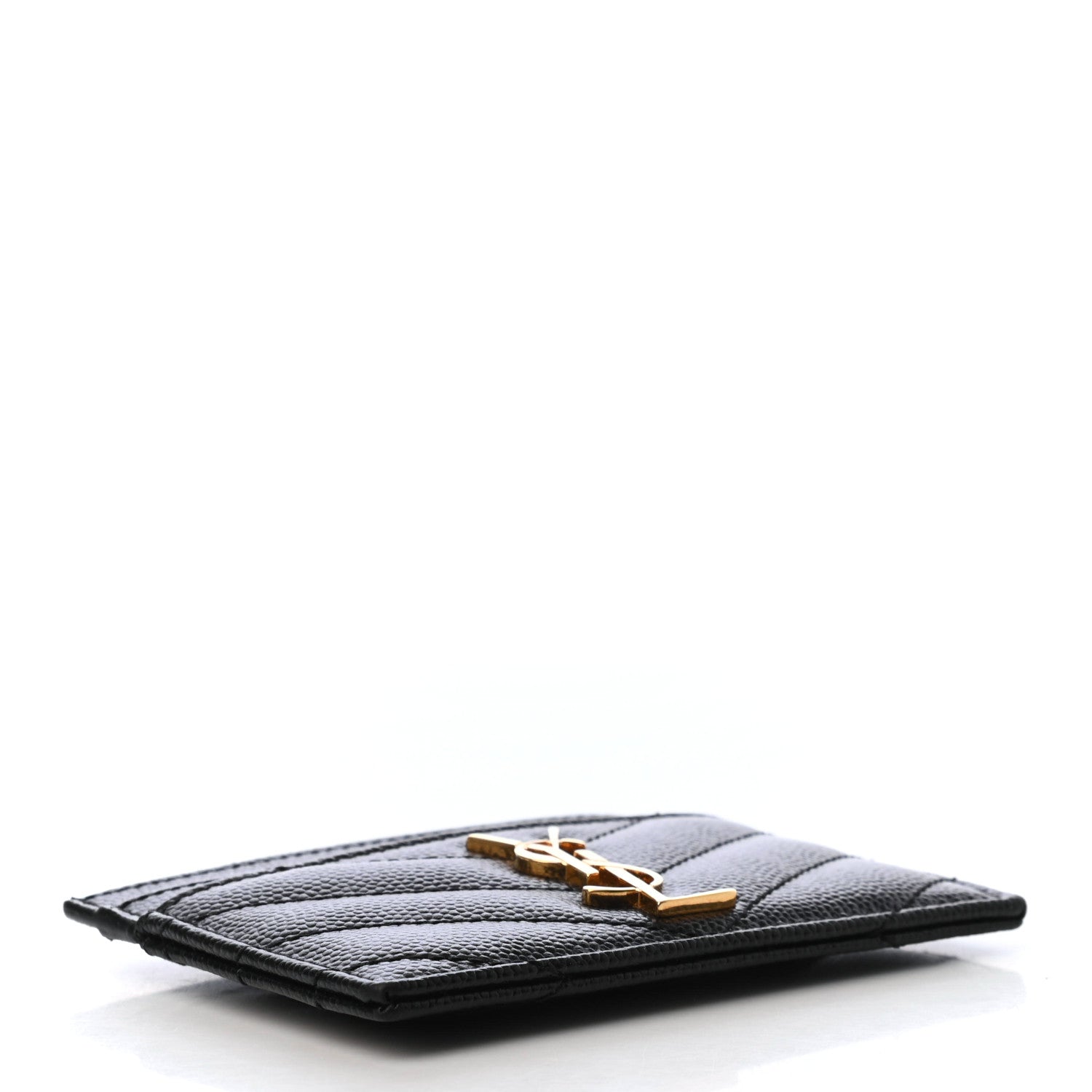Saint Laurent Grain De Poudre Matelasse Chevron Monogram Credit Card Case Black 4 of 8