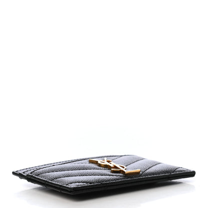 Saint Laurent Grain De Poudre Matelasse Chevron Monogram Credit Card Case Black 4 of 8