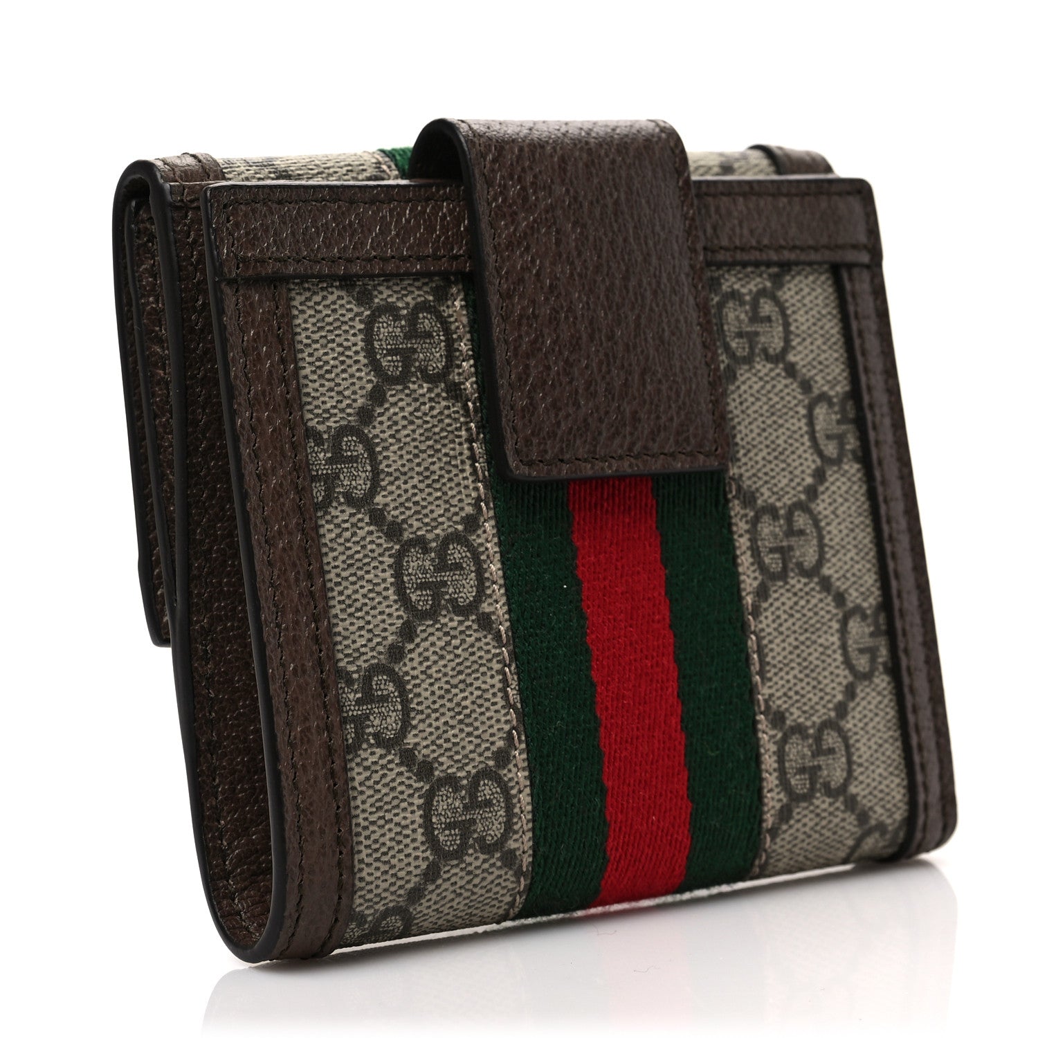 Gucci GG Supreme Monogram Web Ophidia French Flap Wallet Beige New Acero 3 of 8