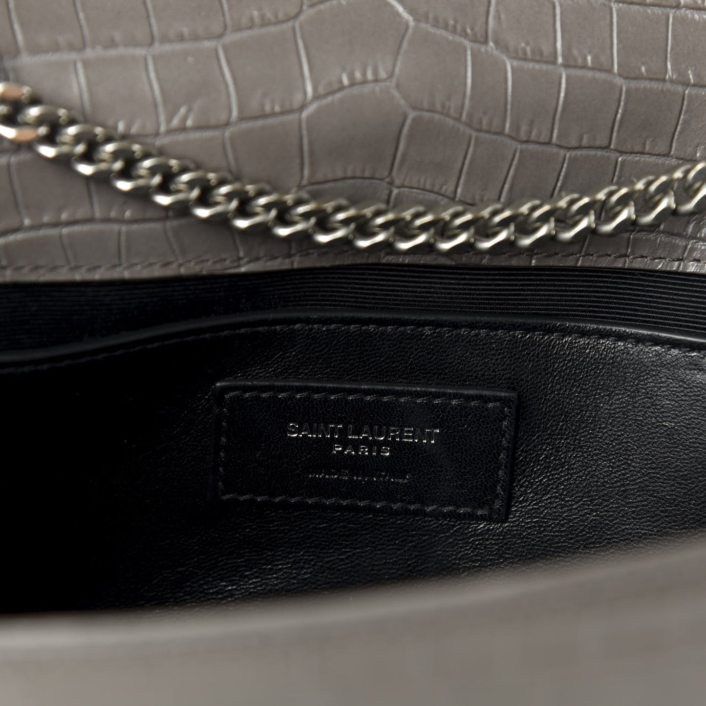 Calfskin Crocodile Embossed Medium Classic Monogram Kate Tassel Satchel Fog