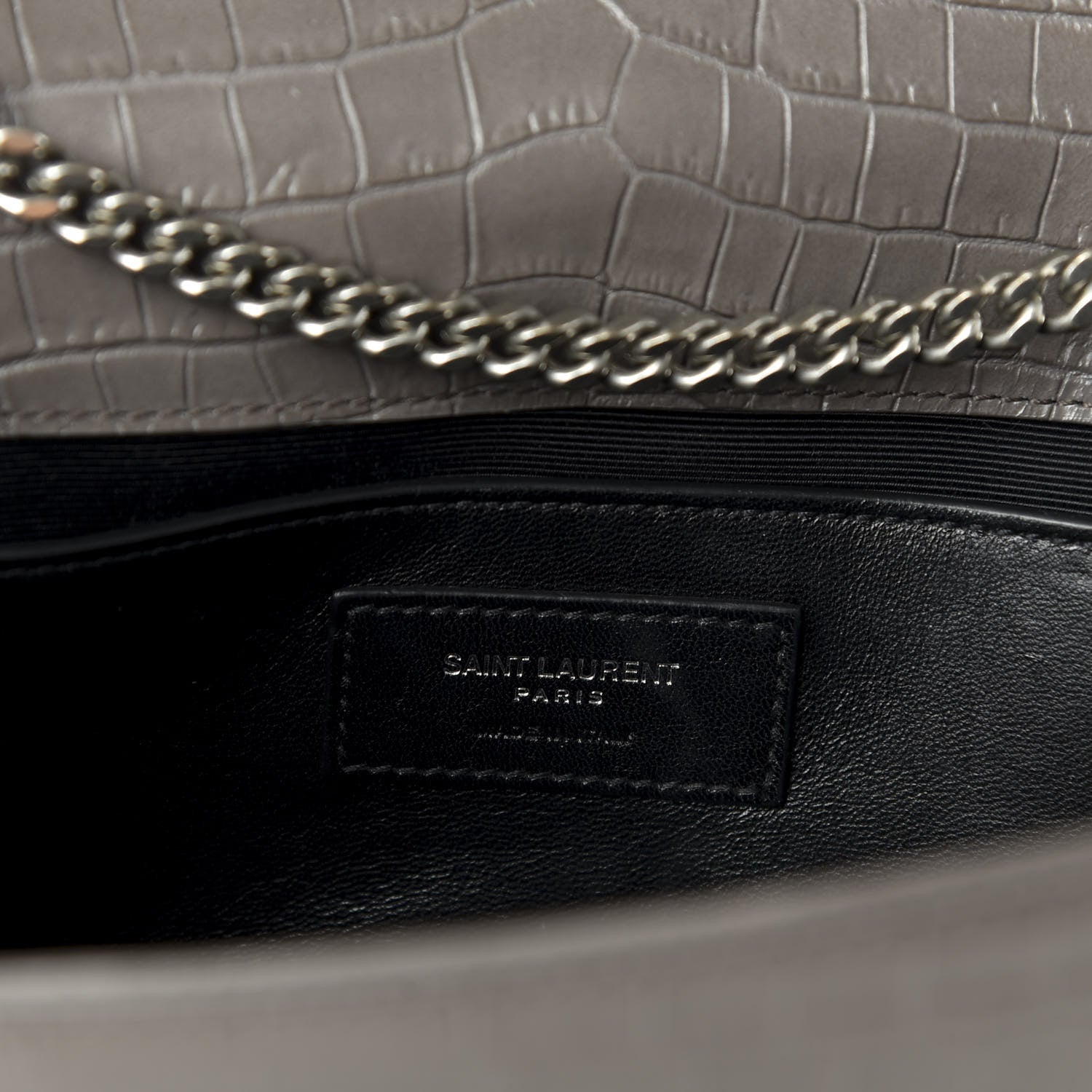 Saint Laurent Calfskin Crocodile Embossed Medium Classic Monogram Kate Tassel Satchel Fog 8 of 9