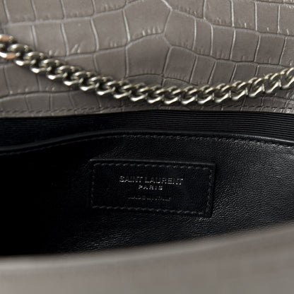 Saint Laurent Calfskin Crocodile Embossed Medium Classic Monogram Kate Tassel Satchel Fog 8 of 9