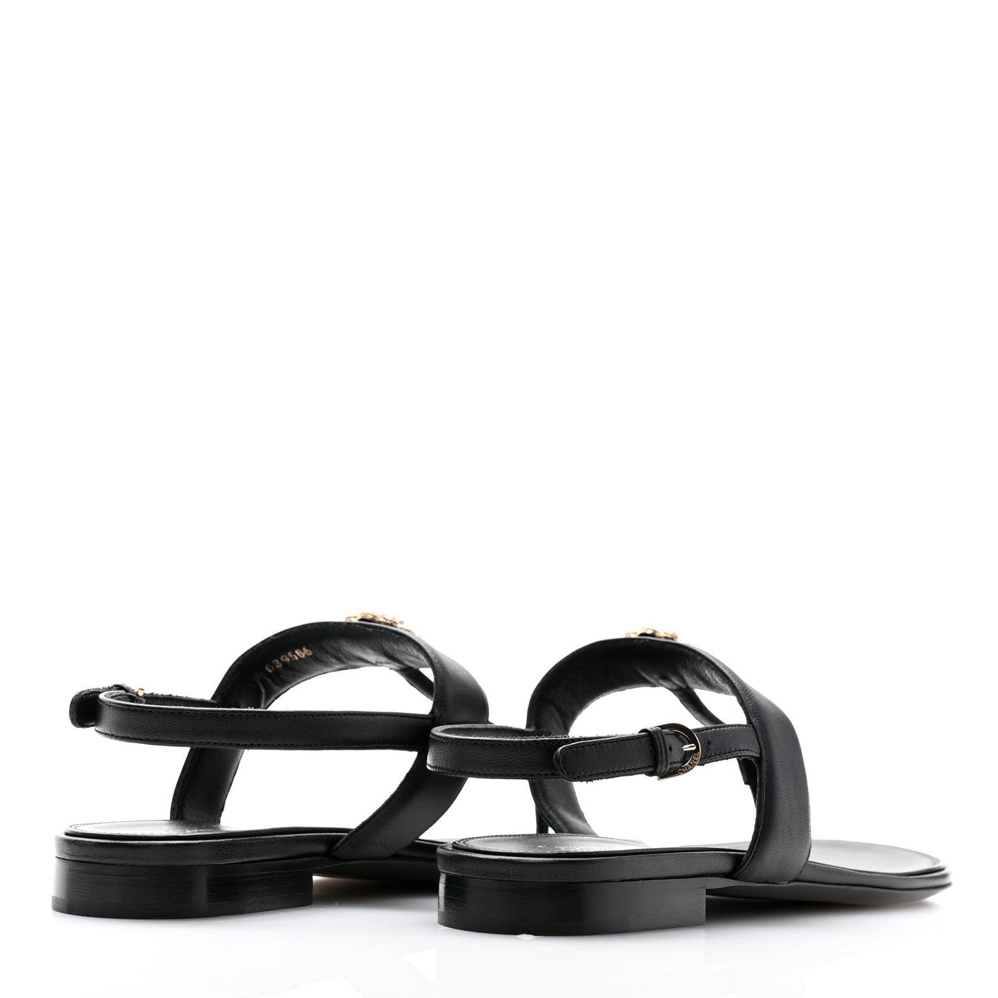 Lambskin Gripoix CC Thong Sandals 38.5 Black Gold