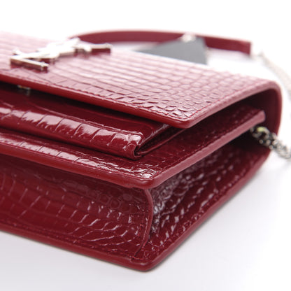 Saint Laurent Calfskin Crocodile Embossed Monogram Sunset Chain Wallet Amaretto 8 of 8
