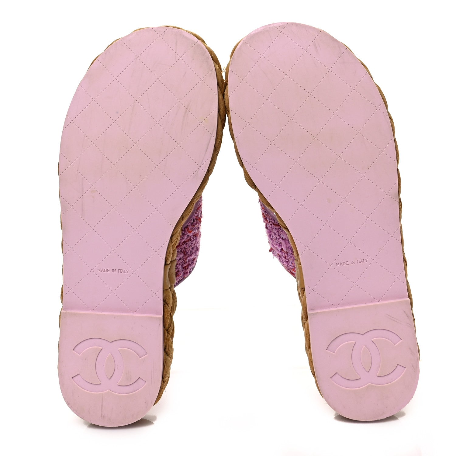 Chanel Tweed CC Thong Sandals 38 Light Purple Pink Red 6 of 9