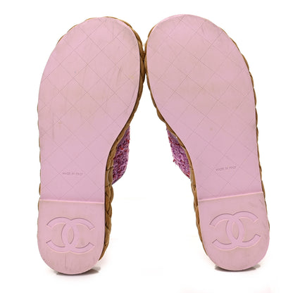 Chanel Tweed CC Thong Sandals 38 Light Purple Pink Red 6 of 9