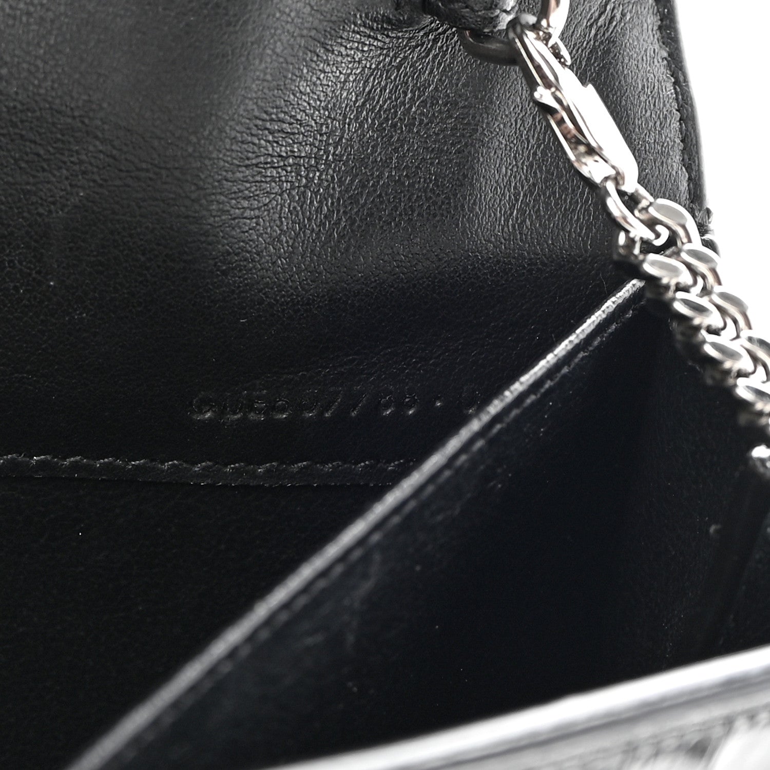 Saint Laurent Calfskin Crocodile Embossed Monogram Uptown Chain Wallet Black 8 of 14
