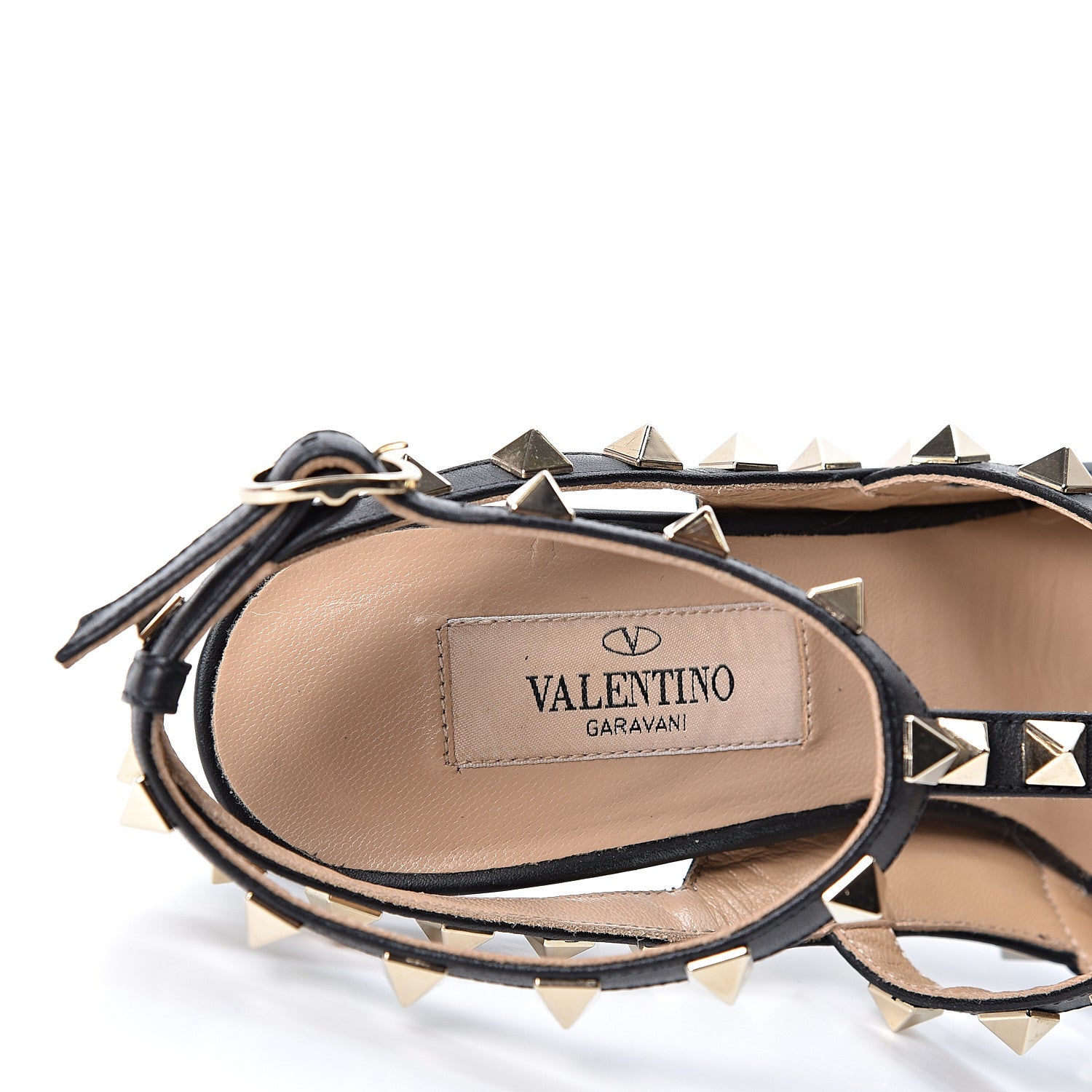 Valentino Garavani Pebbled Calfskin Rockstud Ankle Strap 100mm Pumps 35.5 Black 8 of 8