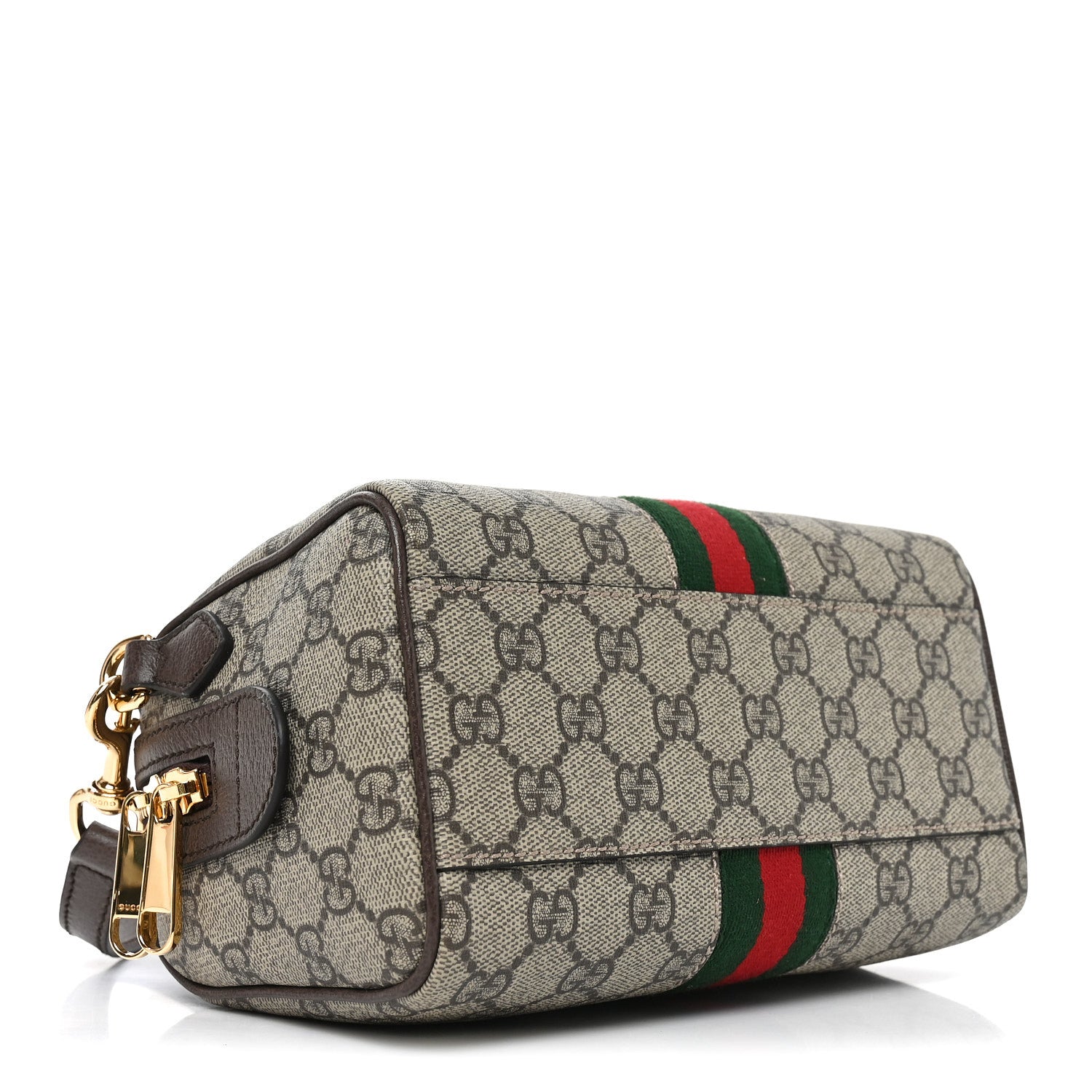 Gucci GG Supreme Monogram Textured Dollar Calfskin Web Mini Ophidia Top Handle Bag Beige Ebony New Acero 4 of 10
