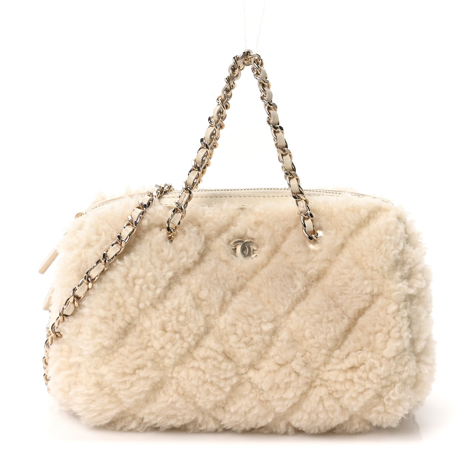 Chanel Shearling Quilted Barrel Clutch With Chain Beige 1 of 11