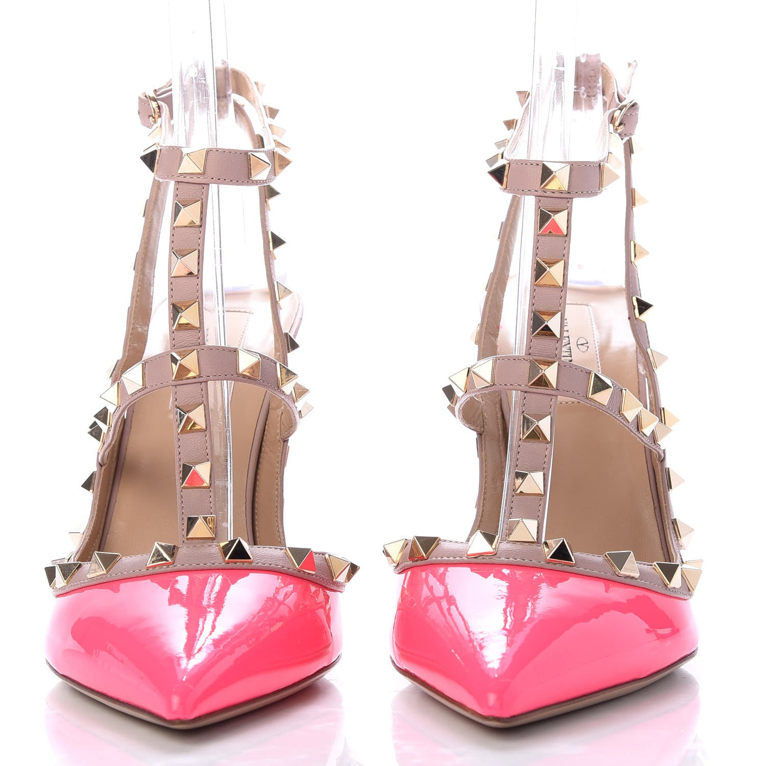 Valentino Garavani Patent Nappa Rockstud Ankle Strap 100mm Pumps 40 Fuxia Fluo Poudre 2 of 9
