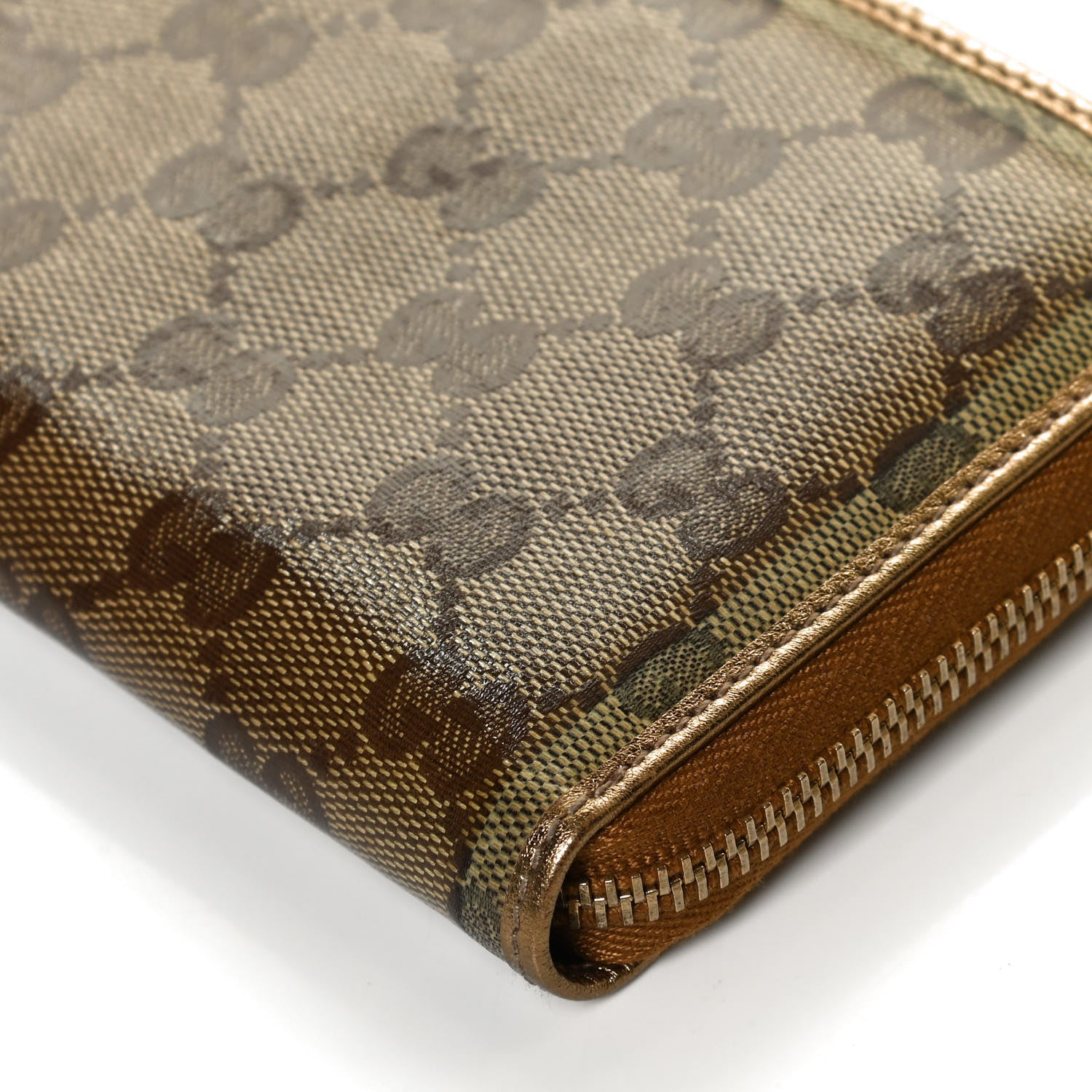 Gucci Crystal Monogram Metal Bar Zip Around Wallet Gold 8 of 9