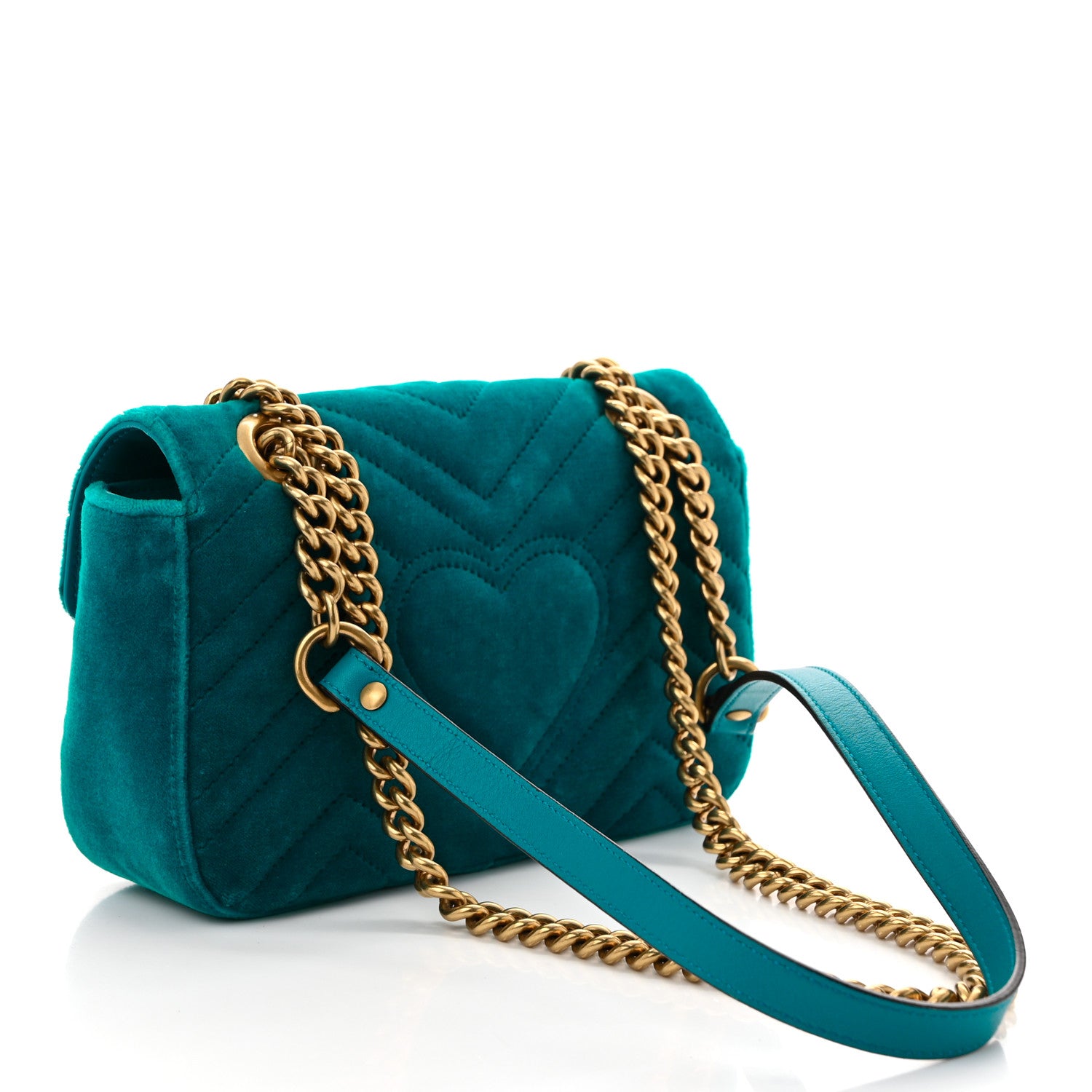 Gucci Velvet Matelasse Embroidered Mini GG Marmont Shoulder Bag Pavone Cyan 3 of 10