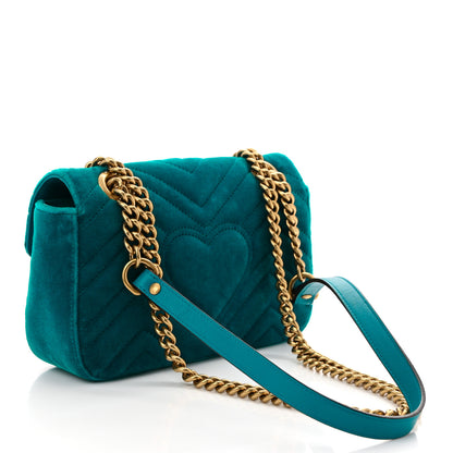 Gucci Velvet Matelasse Embroidered Mini GG Marmont Shoulder Bag Pavone Cyan 3 of 10