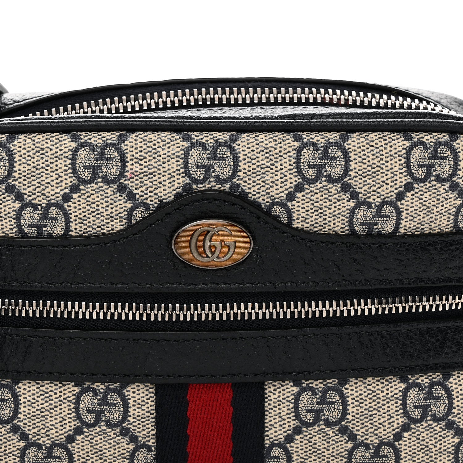 Gucci GG Supreme Monogram Textured Dollar Calfskin Web Mini Ophidia Shoulder Bag Beige Blue 8 of 15