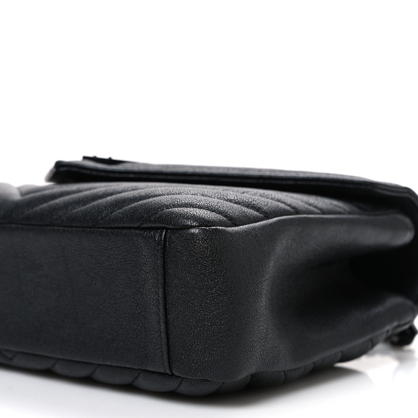 Sheepskin Matelasse Chevron Monogram Monochrome Medium College Bag Black
