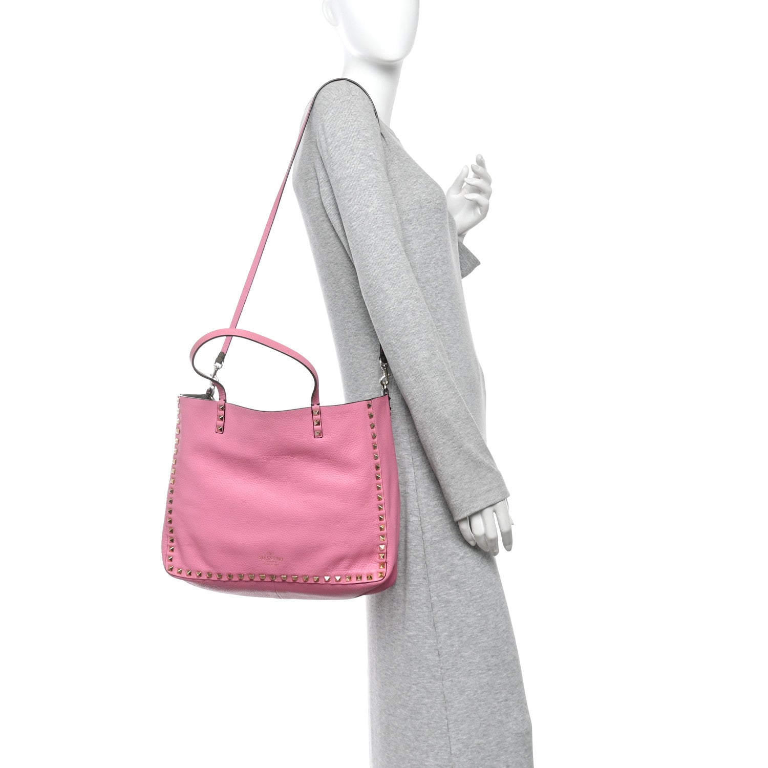 Valentino Garavani Grained Calfskin Medium Rockstud Reversible Tote Army Green Pink 2 of 16