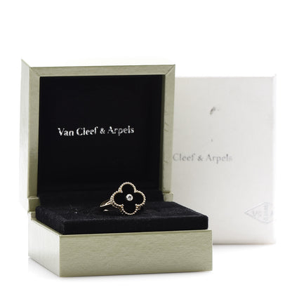 Van Cleef & Arpels 18K Yellow Gold Black Onyx Diamond Vintage Alhambra Ring 49 5 6 of 6