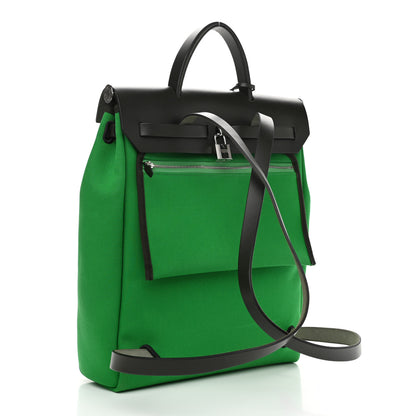 Hermes Military Toile Vache Hunter Herbag a Dos Zip Retourne Backpack Bambou Kaki 4 of 11