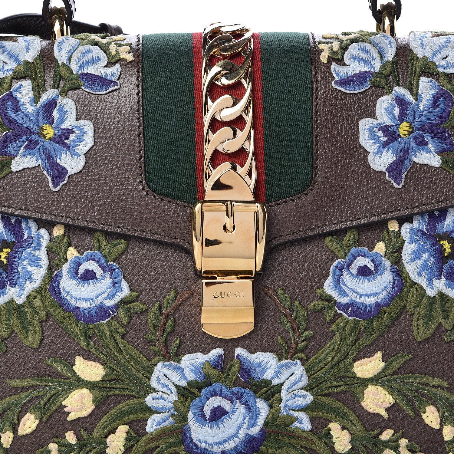 Gucci Calfskin Embroidered Medium Sylvie Top Handle Bag New Acero Multicolor 8 of 11