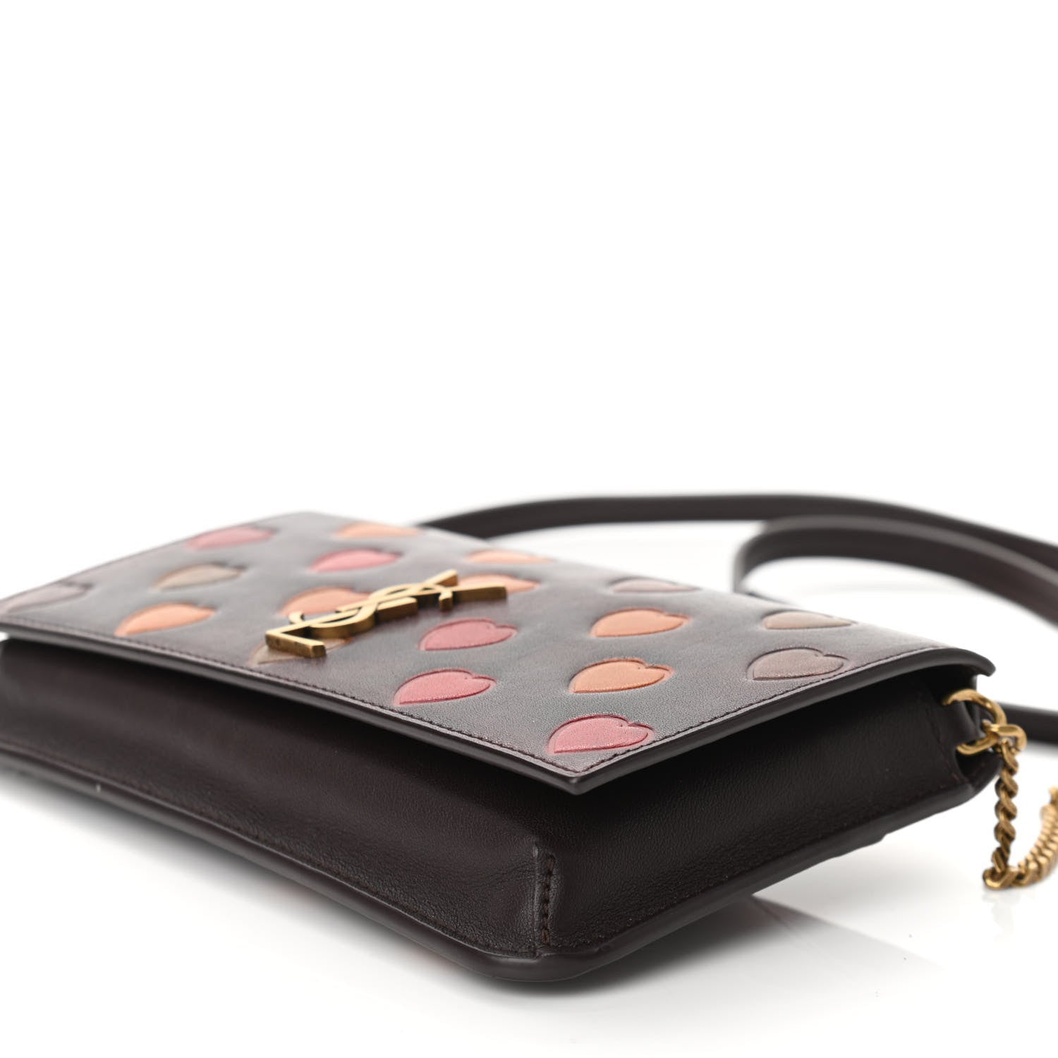 Saint Laurent Lambskin Heart Embossed Monogram Chain Wallet Vintage Cognac 9 of 9