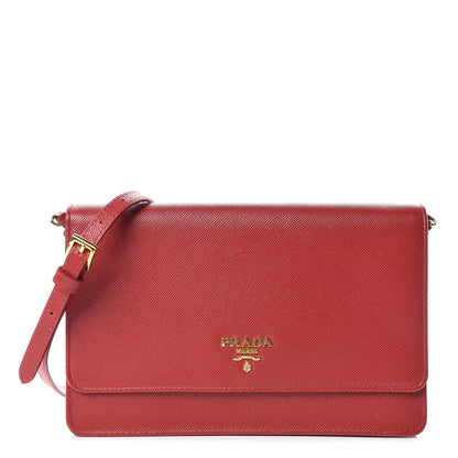 Prada Saffiano Metal Flap Wallet With Strap Fuoco 1 of 14