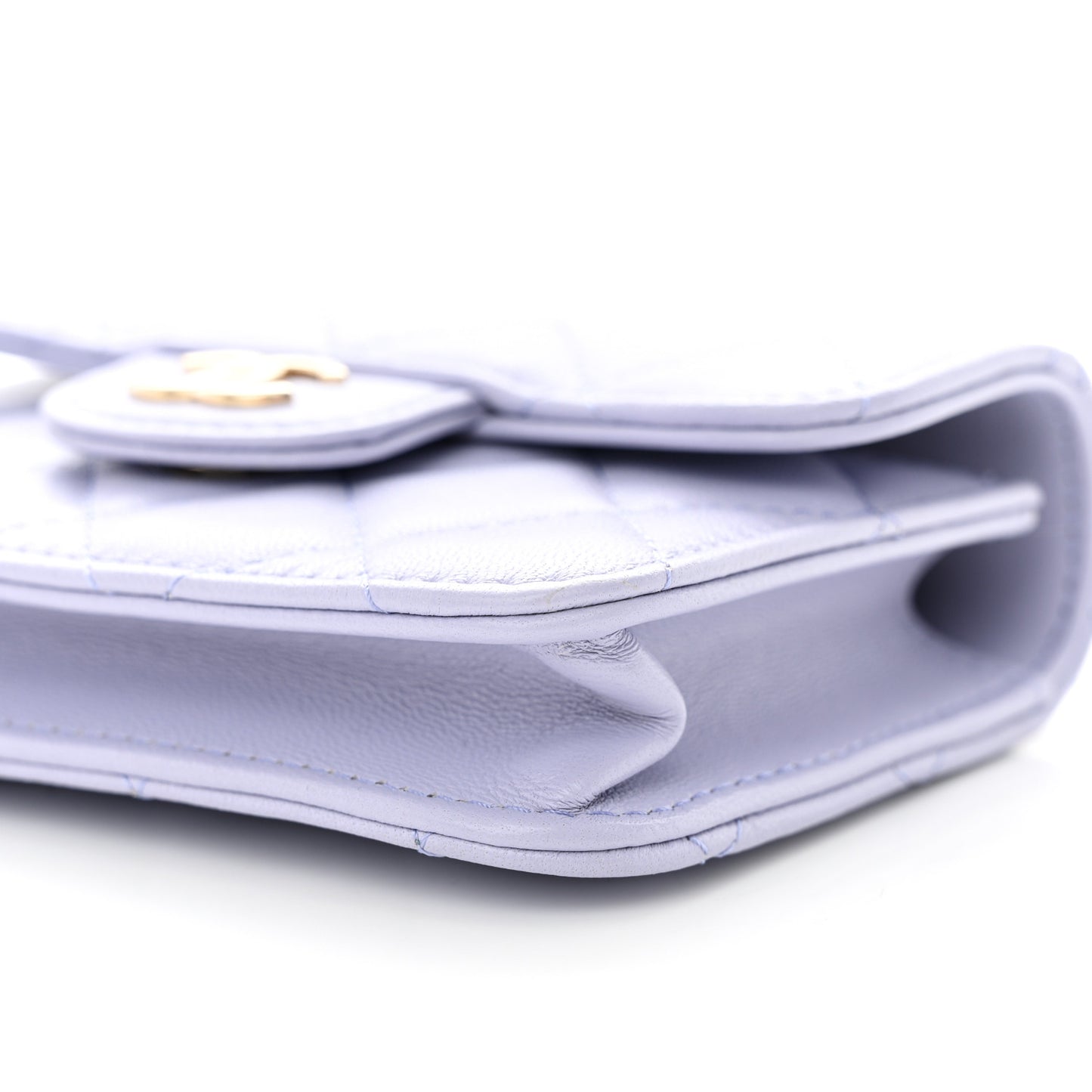 Lambskin Quilted Top Handle Flap Coin Purse With Chain Light Purple