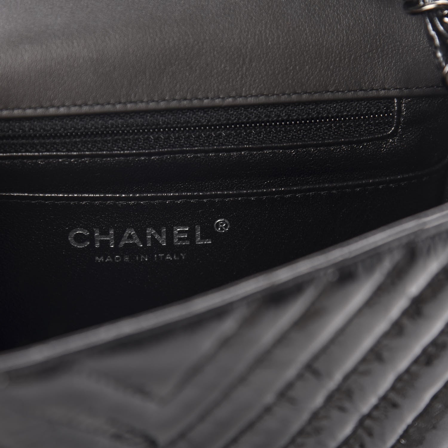 Chanel Metallic Patent Crumpled Calfskin Chevron Quilted Mini Square Flap Black 8 of 11