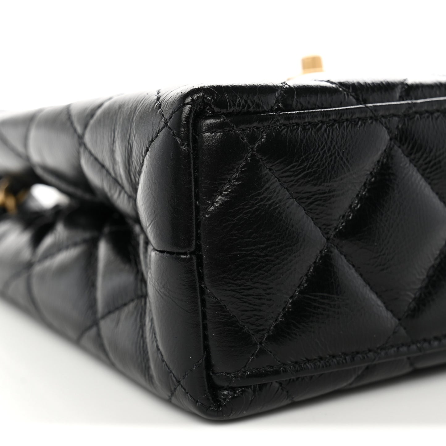 Shiny Aged Calfskin Quilted Nano Kelly Shopper Black