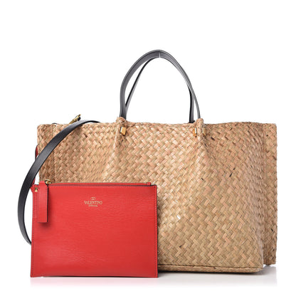 Valentino Garavani Raffia Medium Vlogo Escape Shopper Natural Black Rouge 1 of 12
