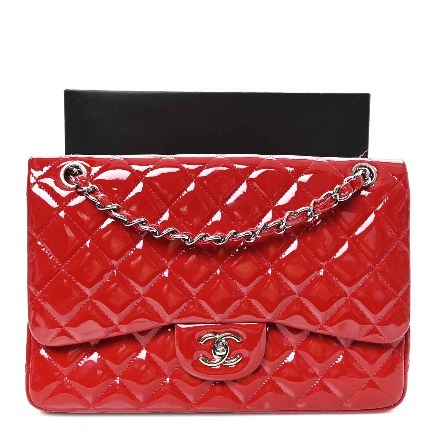 Chanel Patent Quilted Jumbo Double Flap Red 12 of 13