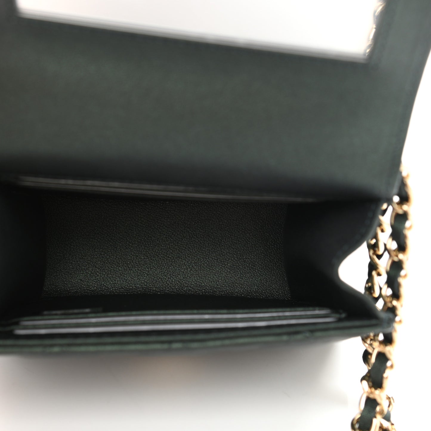 Iridescent Lambskin Quilted Top Handle Flap Clutch With Chain Dark Green