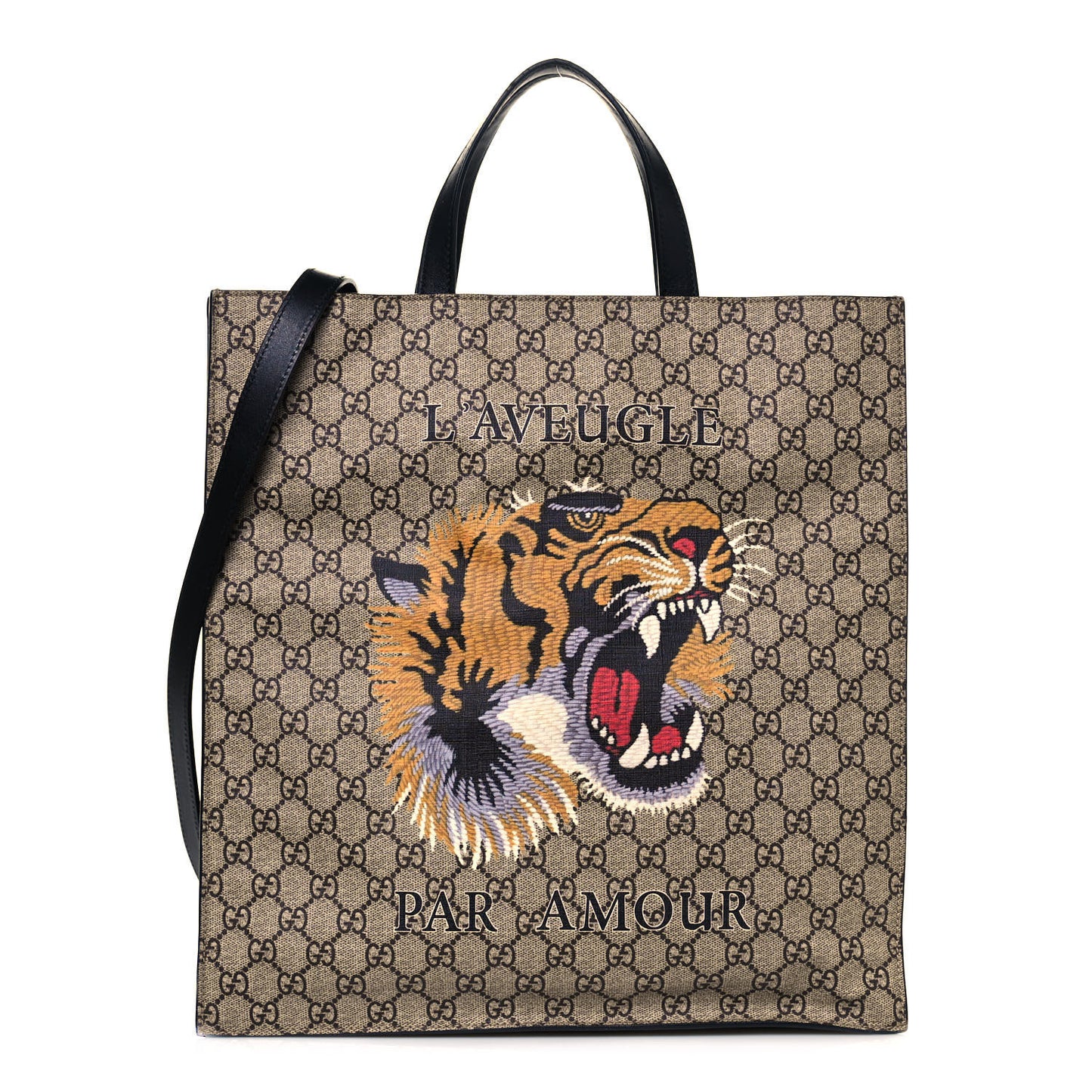GG Supreme Monogram L'Aveugle Par Amour Print Vertical Tote Black