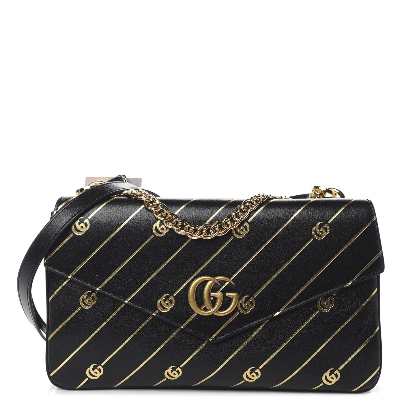 Calfskin Diagonal GG Medium Thiara Double Envelope Shoulder Bag Black White