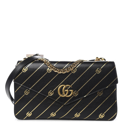 Gucci Calfskin Diagonal GG Medium Thiara Double Envelope Shoulder Bag Black White 1 of 11