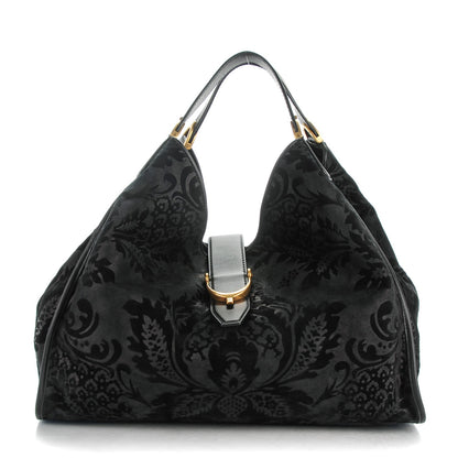 Gucci Nubuck Brocade Large Soft Stirrup Shoulder Bag Black 1 of 7