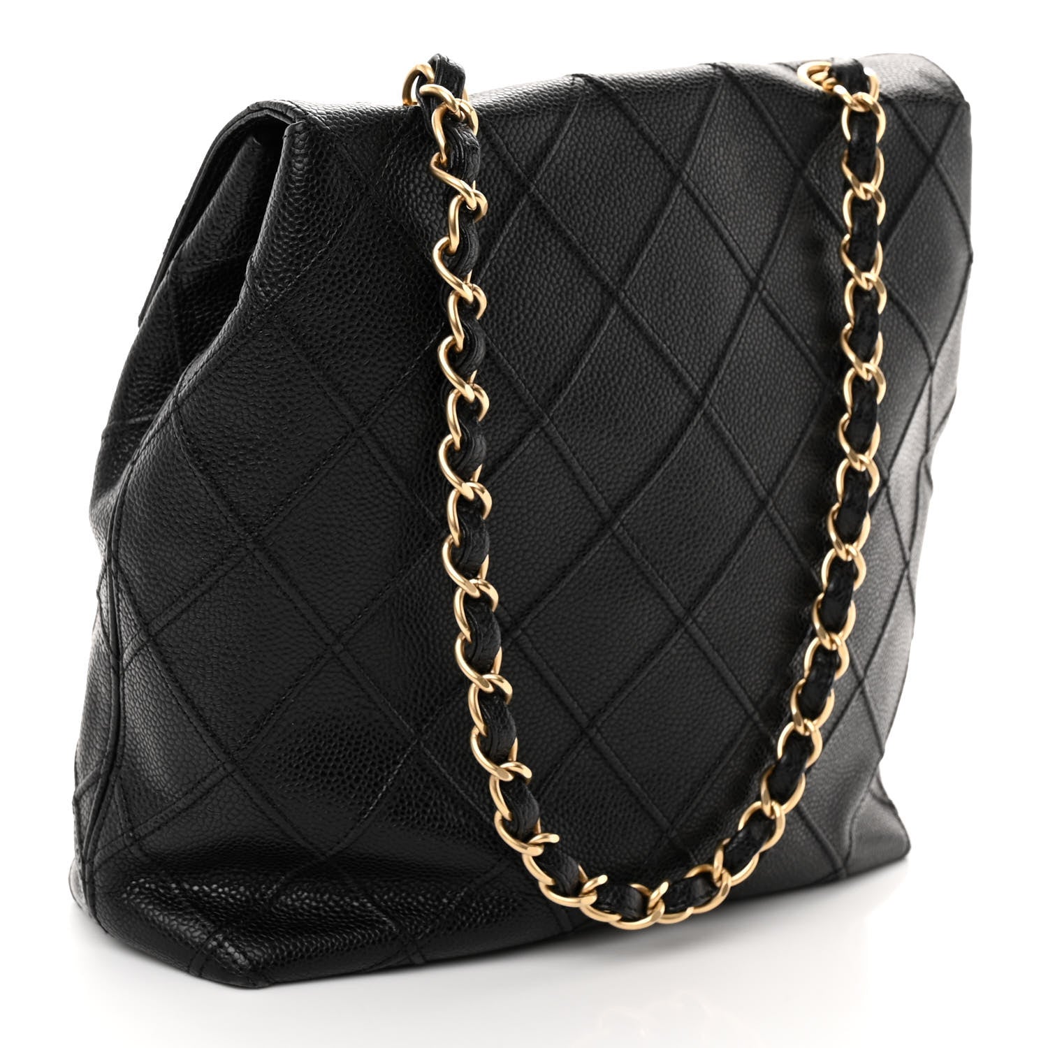 Chanel Caviar Stitched Fold Over Shoulder Bag Black 3 of 8