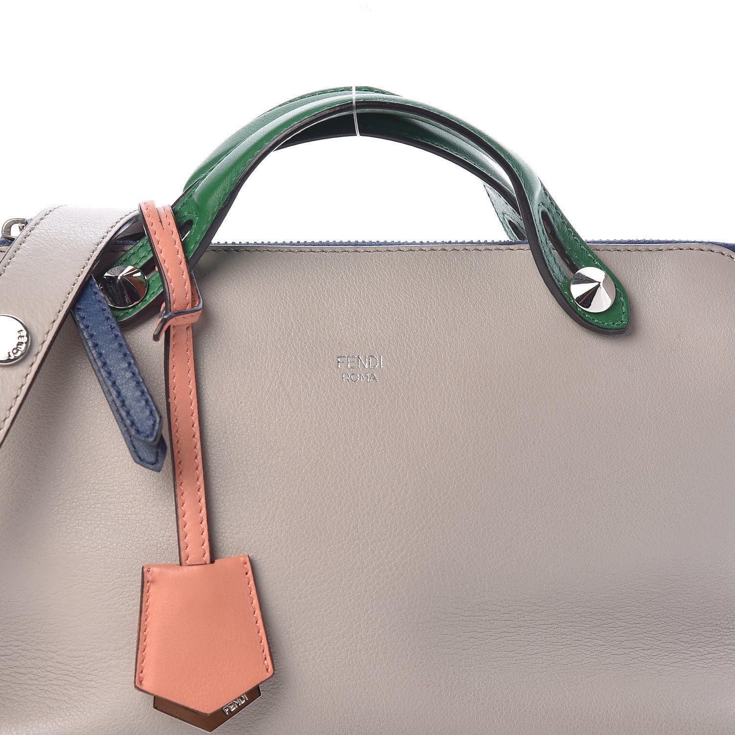 Fendi Vitello Dolce 4 Color Medium By The Way Boston Bag Grigio Polvere Emerald Multicolor 8 of 10