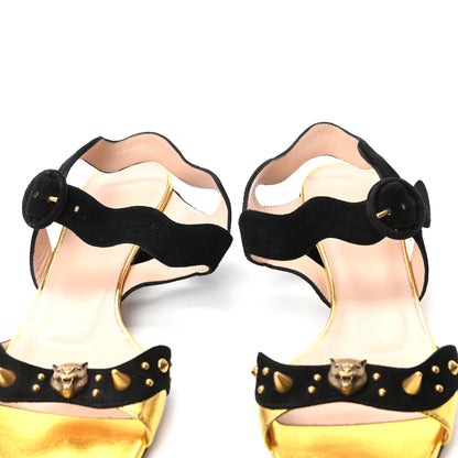 Gucci Metallic Nappa Suede Tiger Head Sandals 36 Black Gold 8 of 8